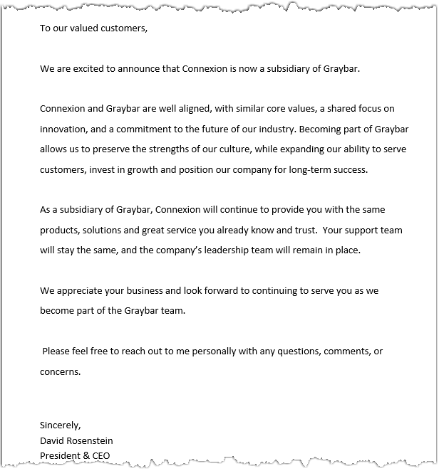 Graybar Connexion announcement.png