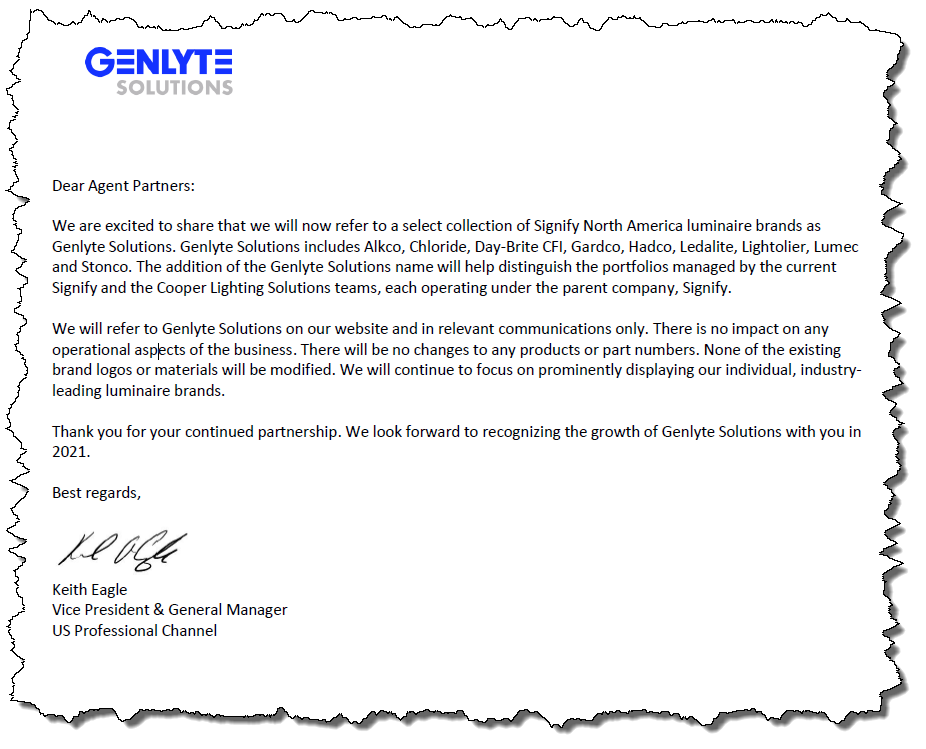 2021 Genlyte Solutions keith Eagle announcement.png